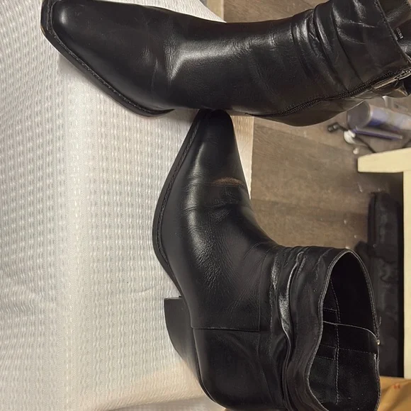 Black Leather Ankle Boots - Picture 1 of 4
